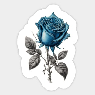 Blue Rose Drawing, Flower Drawing, Gift For Her Sticker